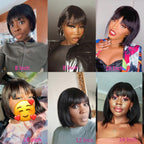Straight Bob Human Hair Wigs With Bangs Short Brazilian Human Hair Bob Wigs For Woman No Lace Full Machine Made Human Hair Wigs For Black Women Gifts for Girlfriends Stevvex