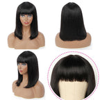 Straight Bob Human Hair Wigs With Bangs Short Brazilian Human Hair Bob Wigs For Woman No Lace Full Machine Made Human Hair Wigs For Black Women Gifts for Girlfriends Stevvex