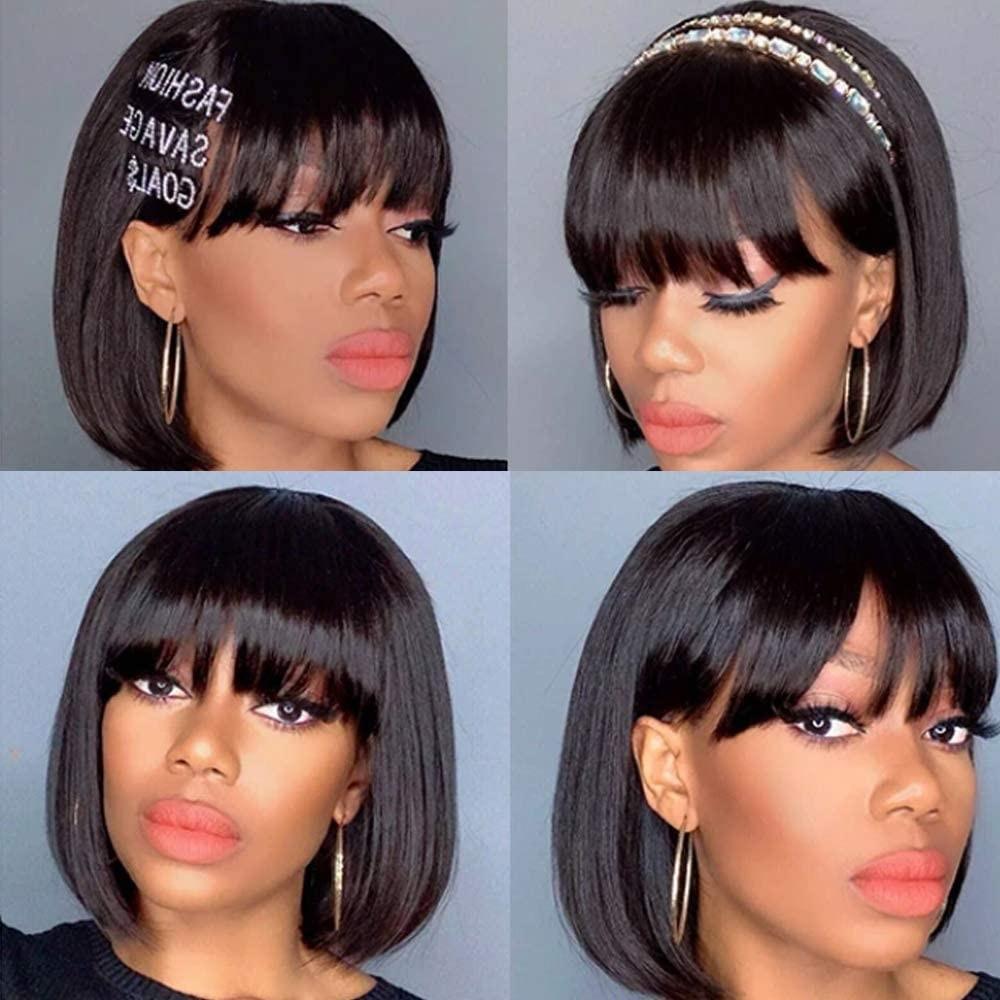 Straight Bob Wig Human Hair Wig With Bangs Short Bob Human Hair Wigs For Women Brazilian Straight Fringe Human Hair Wigs For Black Women Gifts for Girlfriends Stevvex