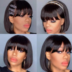 Straight Bob Wig Human Hair Wig With Bangs Short Bob Human Hair Wigs For Women Brazilian Straight Fringe Human Hair Wigs For Black Women Gifts for Girlfriends Stevvex