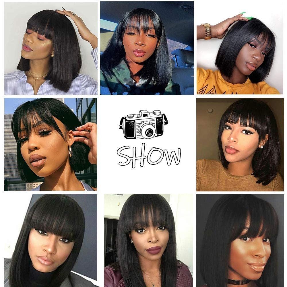 Straight Bob Wig Human Hair Wig With Bangs Short Bob Human Hair Wigs For Women Brazilian Straight Fringe Human Hair Wigs For Black Women Gifts for Girlfriends Stevvex