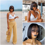 Straight Bob Wig Human Hair Wig With Bangs Short Bob Human Hair Wigs For Women Brazilian Straight Fringe Human Hair Wigs For Black Women Gifts for Girlfriends Stevvex