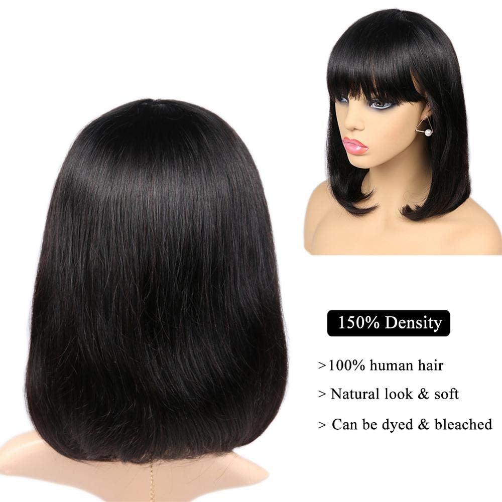 Straight Bob Wig Human Hair Wig With Bangs Short Bob Human Hair Wigs For Women Brazilian Straight Fringe Human Hair Wigs For Black Women Gifts for Girlfriends Stevvex