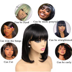 Straight Bob Wig Human Hair Wig With Bangs Short Bob Human Hair Wigs For Women Brazilian Straight Fringe Human Hair Wigs For Black Women Gifts for Girlfriends Stevvex