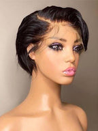 Straight Pixie Cut Wig Side Part Lace Front Human Hair Wigs Pre-plucked for Black Women Brazilian Bob Wig Transparent Lace Wigs Human Hair Wigs For Black Women Gifts for Girlfriends Stevvex