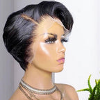 Straight Pixie Cut Wig Side Part Lace Front Human Hair Wigs Pre-plucked for Black Women Brazilian Bob Wig Transparent Lace Wigs Human Hair Wigs For Black Women Gifts for Girlfriends Stevvex