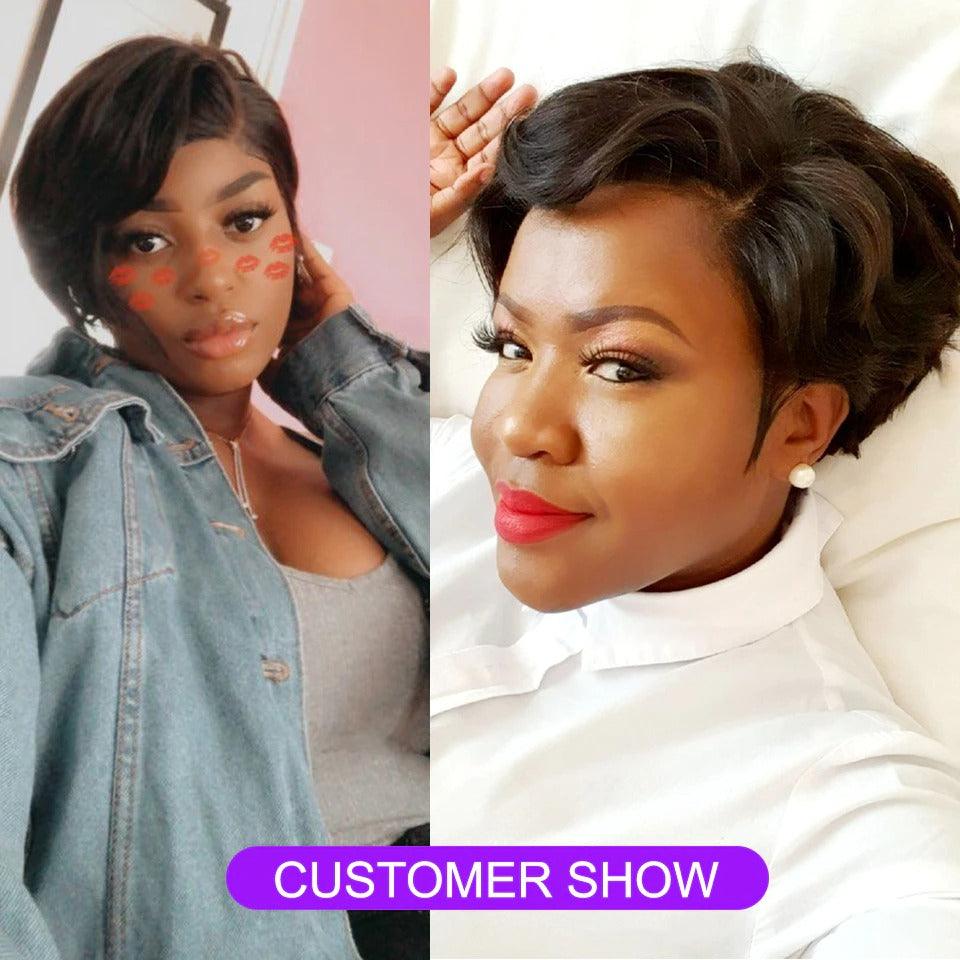 Straight Pixie Cut Wig Side Part Lace Front Human Hair Wigs Pre-plucked for Black Women Brazilian Bob Wig Transparent Lace Wigs Human Hair Wigs For Black Women Gifts for Girlfriends Stevvex