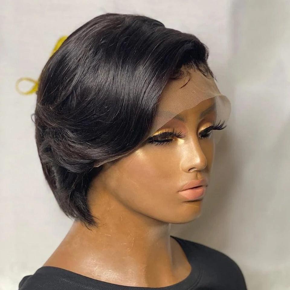 Straight Pixie Cut Wig Side Part Lace Front Human Hair Wigs Pre-plucked for Black Women Brazilian Bob Wig Transparent Lace Wigs Human Hair Wigs For Black Women Gifts for Girlfriends Stevvex