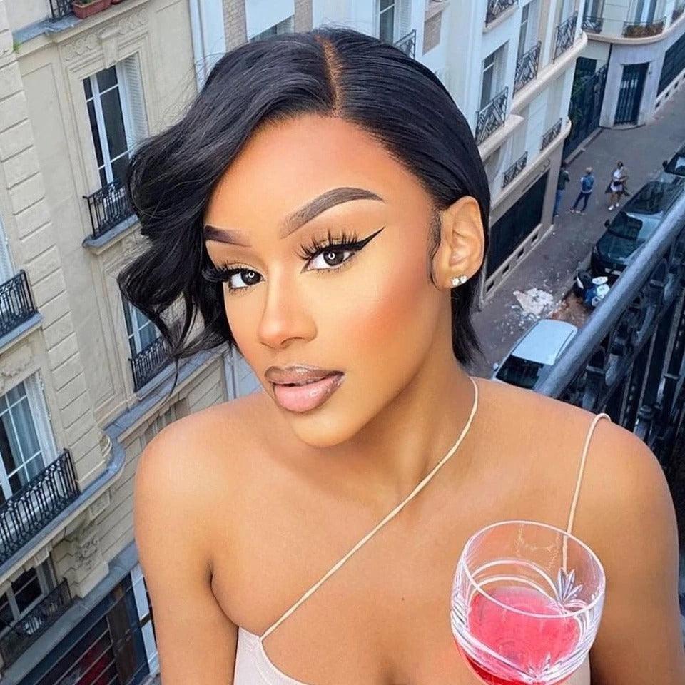 Straight Pixie Cut Wig Side Part Lace Front Human Hair Wigs Pre-plucked for Black Women Brazilian Bob Wig Transparent Lace Wigs Human Hair Wigs For Black Women Gifts for Girlfriends Stevvex