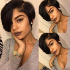 Straight Pixie Cut Wig Side Part Lace Front Human Hair Wigs Pre-plucked for Black Women Brazilian Bob Wig Transparent Lace Wigs Human Hair Wigs For Black Women Gifts for Girlfriends Stevvex