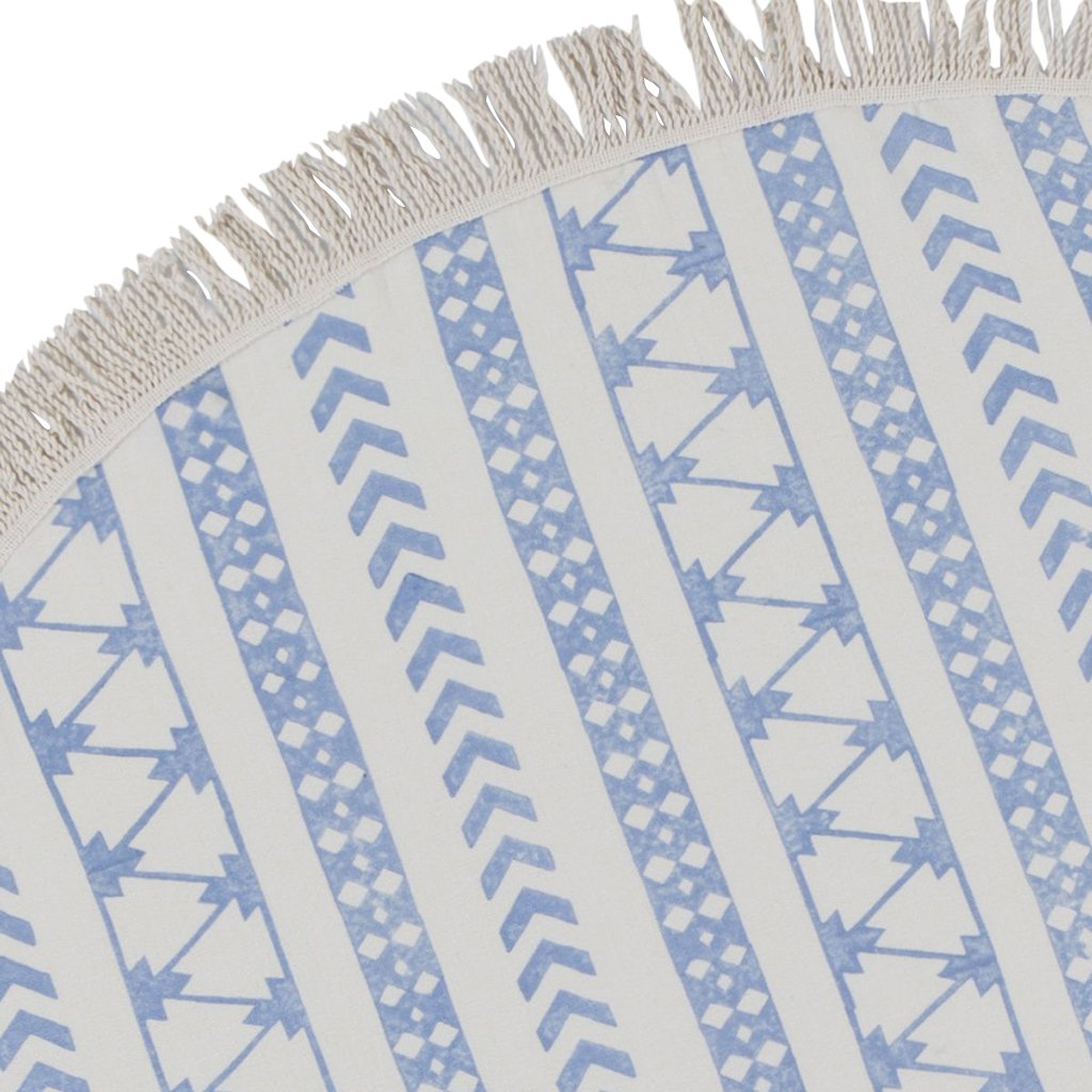 Stripe Block Print Roundie Beach Blanket 64in Turkish Cotton Lightweight BandsCo Straps