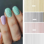 Stripe Line Nail Sticker Decal Thin Lining Line Art Self-Adhesive Peel Off Silver /Gold /White /Black Gold Stickers Accessories Strip Line Nail Decal Self-Adhesive 3D Wave Decal Decoration Metallic Curve Design Decoration for Women Girls Stevvex