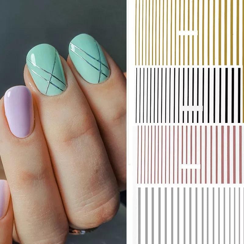 Stripe Line Nail Sticker Decal Thin Lining Line Art Self-Adhesive Peel Off Silver /Gold /White /Black Gold Stickers Accessories Strip Line Nail Decal Self-Adhesive 3D Wave Decal Decoration Metallic Curve Design Decoration for Women Girls Stevvex