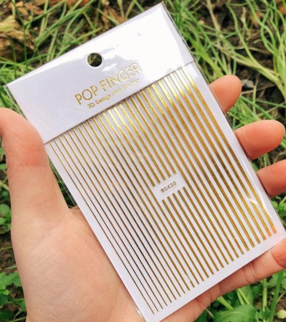 Stripe Line Nail Sticker Decal Thin Lining Line Art Self-Adhesive Peel Off Silver /Gold /White /Black Gold Stickers Accessories Strip Line Nail Decal Self-Adhesive 3D Wave Decal Decoration Metallic Curve Design Decoration for Women Girls Stevvex