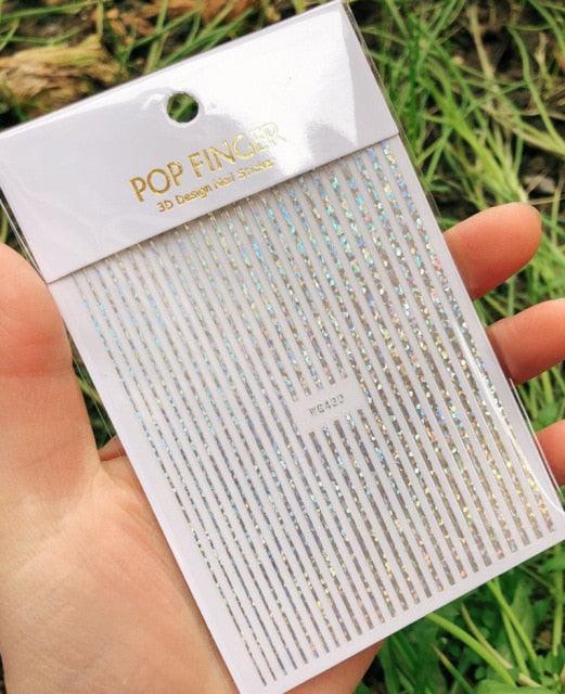 Stripe Line Nail Sticker Decal Thin Lining Line Art Self-Adhesive Peel Off Silver /Gold /White /Black Gold Stickers Accessories Strip Line Nail Decal Self-Adhesive 3D Wave Decal Decoration Metallic Curve Design Decoration for Women Girls Stevvex