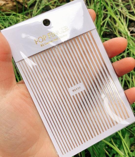 Stripe Line Nail Sticker Decal Thin Lining Line Art Self-Adhesive Peel Off Silver /Gold /White /Black Gold Stickers Accessories Strip Line Nail Decal Self-Adhesive 3D Wave Decal Decoration Metallic Curve Design Decoration for Women Girls Stevvex