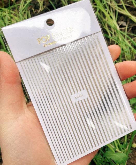 Stripe Line Nail Sticker Decal Thin Lining Line Art Self-Adhesive Peel Off Silver /Gold /White /Black Gold Stickers Accessories Strip Line Nail Decal Self-Adhesive 3D Wave Decal Decoration Metallic Curve Design Decoration for Women Girls Stevvex