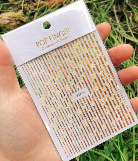 Stripe Line Nail Sticker Decal Thin Lining Line Art Self-Adhesive Peel Off Silver /Gold /White /Black Gold Stickers Accessories Strip Line Nail Decal Self-Adhesive 3D Wave Decal Decoration Metallic Curve Design Decoration for Women Girls Stevvex