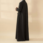 Striped Contrast Color Commuting Double-Breasted Trench Coat Open Abaya (MOA123)