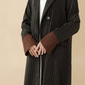 Striped Contrast Color Commuting Double-Breasted Trench Coat Open Abaya (MOA123)