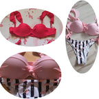Striped Lace Ruffle Push Up Women Swimsuit Female Swimwear Bra Cup Bikini Set High Cut Bathing Suit Women Two Piece Swimsuits Push Up Bikini Sets Bathing Suits Ruffle Bikini Tops With Bottoms For Teen Girls Stevvex