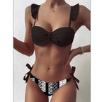 Striped Lace Ruffle Push Up Women Swimsuit Female Swimwear Bra Cup Bikini Set High Cut Bathing Suit Women Two Piece Swimsuits Push Up Bikini Sets Bathing Suits Ruffle Bikini Tops With Bottoms For Teen Girls Stevvex