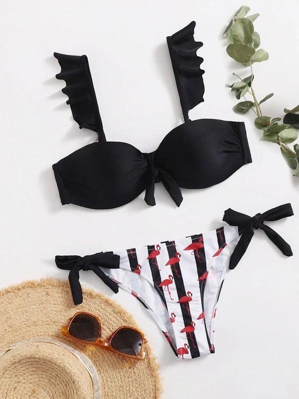 Striped Lace Ruffle Push Up Women Swimsuit Female Swimwear Bra Cup Bikini Set High Cut Bathing Suit Women Two Piece Swimsuits Push Up Bikini Sets Bathing Suits Ruffle Bikini Tops With Bottoms For Teen Girls Stevvex