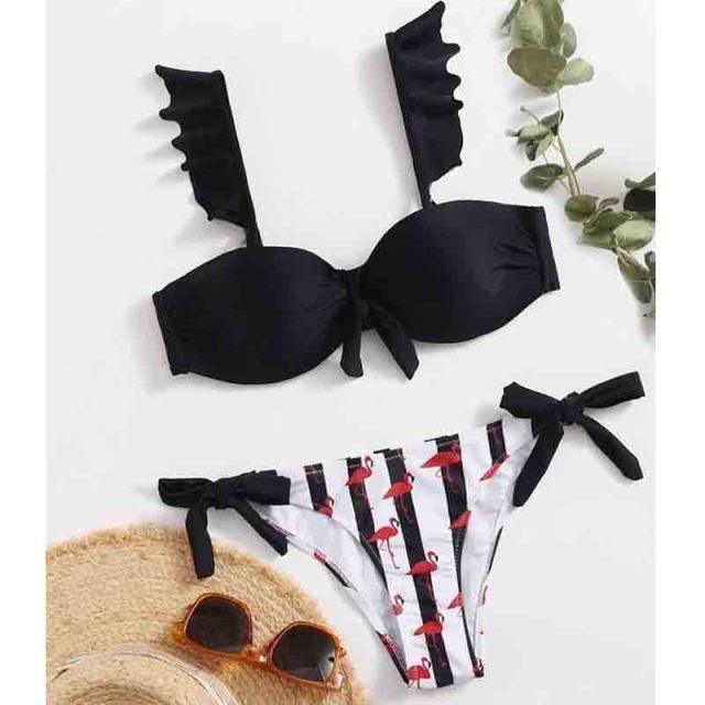 Striped Lace Ruffle Push Up Women Swimsuit Female Swimwear Bra Cup Bikini Set High Cut Bathing Suit Women Two Piece Swimsuits Push Up Bikini Sets Bathing Suits Ruffle Bikini Tops With Bottoms For Teen Girls Stevvex
