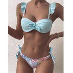 Striped Lace Ruffle Push Up Women Swimsuit Female Swimwear Bra Cup Bikini Set High Cut Bathing Suit Women Two Piece Swimsuits Push Up Bikini Sets Bathing Suits Ruffle Bikini Tops With Bottoms For Teen Girls Stevvex