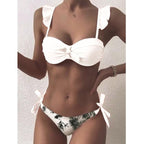 Striped Lace Ruffle Push Up Women Swimsuit Female Swimwear Bra Cup Bikini Set High Cut Bathing Suit Women Two Piece Swimsuits Push Up Bikini Sets Bathing Suits Ruffle Bikini Tops With Bottoms For Teen Girls Stevvex