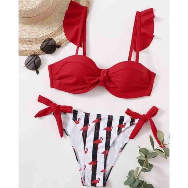 Striped Lace Ruffle Push Up Women Swimsuit Female Swimwear Bra Cup Bikini Set High Cut Bathing Suit Women Two Piece Swimsuits Push Up Bikini Sets Bathing Suits Ruffle Bikini Tops With Bottoms For Teen Girls Stevvex