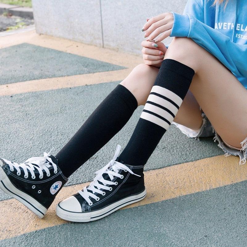 Striped Long Warm Thigh High Stockings Women's Casual Tube Thigh High Socks for School Over Knee High Socks for girls Stevvex