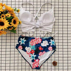 Striped Plus Size Women 2 Pieces Bikini Women's Plus Size Bathing Suits Two Piece High Cut Bikini Sets Waist Swimsuits Swimwear Large Size Swimsuit Off Shoulder High Waist Bathing Suit High Cut Swimwear Stevvex