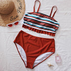 Striped Plus Size Women 2 Pieces Bikini Women's Plus Size Bathing Suits Two Piece High Cut Bikini Sets Waist Swimsuits Swimwear Large Size Swimsuit Off Shoulder High Waist Bathing Suit High Cut Swimwear Stevvex