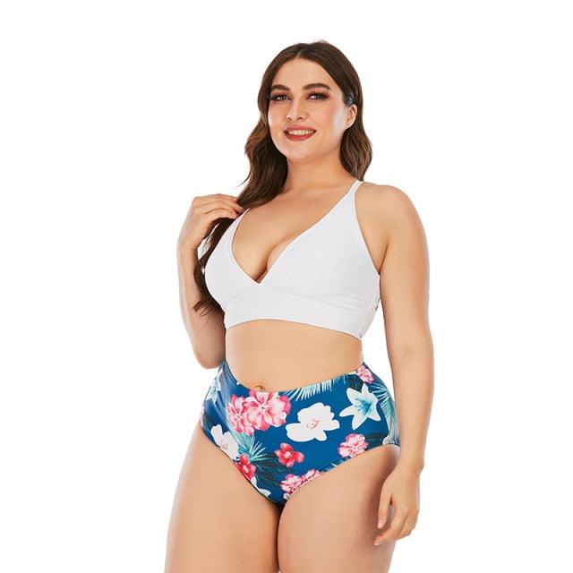 Striped Plus Size Women 2 Pieces Bikini Women's Plus Size Bathing Suits Two Piece High Cut Bikini Sets Waist Swimsuits Swimwear Large Size Swimsuit Off Shoulder High Waist Bathing Suit High Cut Swimwear Stevvex