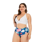 Striped Plus Size Women 2 Pieces Bikini Women's Plus Size Bathing Suits Two Piece High Cut Bikini Sets Waist Swimsuits Swimwear Large Size Swimsuit Off Shoulder High Waist Bathing Suit High Cut Swimwear Stevvex