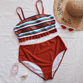 Striped Plus Size Women 2 Pieces Bikini Women's Plus Size Bathing Suits Two Piece High Cut Bikini Sets Waist Swimsuits Swimwear Large Size Swimsuit Off Shoulder High Waist Bathing Suit High Cut Swimwear Stevvex