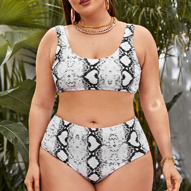 Striped Plus Size Women 2 Pieces Bikini Women's Plus Size Bathing Suits Two Piece High Cut Bikini Sets Waist Swimsuits Swimwear Large Size Swimsuit Off Shoulder High Waist Bathing Suit High Cut Swimwear Stevvex