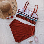 Striped Plus Size Women 2 Pieces Bikini Women's Plus Size Bathing Suits Two Piece High Cut Bikini Sets Waist Swimsuits Swimwear Large Size Swimsuit Off Shoulder High Waist Bathing Suit High Cut Swimwear Stevvex