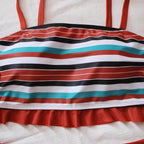 Striped Plus Size Women 2 Pieces Bikini Women's Plus Size Bathing Suits Two Piece High Cut Bikini Sets Waist Swimsuits Swimwear Large Size Swimsuit Off Shoulder High Waist Bathing Suit High Cut Swimwear Stevvex