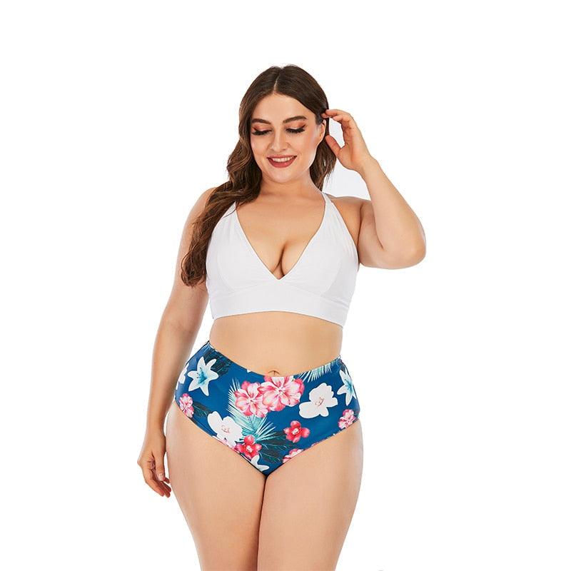 Striped Plus Size Women 2 Pieces Bikini Women's Plus Size Bathing Suits Two Piece High Cut Bikini Sets Waist Swimsuits Swimwear Large Size Swimsuit Off Shoulder High Waist Bathing Suit High Cut Swimwear Stevvex