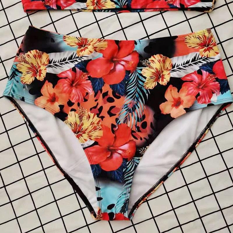 Striped Plus Size Women 2 Pieces Bikini Women's Plus Size Bathing Suits Two Piece High Cut Bikini Sets Waist Swimsuits Swimwear Large Size Swimsuit Off Shoulder High Waist Bathing Suit High Cut Swimwear Stevvex