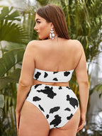 Striped Plus Size Women 2 Pieces Bikini Women's Plus Size Bathing Suits Two Piece High Cut Bikini Sets Waist Swimsuits Swimwear Large Size Swimsuit Off Shoulder High Waist Bathing Suit High Cut Swimwear Stevvex