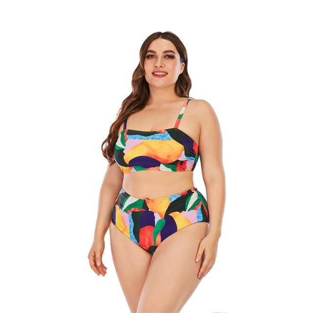 Striped Plus Size Women 2 Pieces Bikini Women's Plus Size Bathing Suits Two Piece High Cut Bikini Sets Waist Swimsuits Swimwear Large Size Swimsuit Off Shoulder High Waist Bathing Suit High Cut Swimwear Stevvex