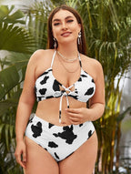 Striped Plus Size Women 2 Pieces Bikini Women's Plus Size Bathing Suits Two Piece High Cut Bikini Sets Waist Swimsuits Swimwear Large Size Swimsuit Off Shoulder High Waist Bathing Suit High Cut Swimwear Stevvex