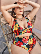 Striped Plus Size Women 2 Pieces Bikini Women's Plus Size Bathing Suits Two Piece High Cut Bikini Sets Waist Swimsuits Swimwear Large Size Swimsuit Off Shoulder High Waist Bathing Suit High Cut Swimwear Stevvex