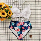 Striped Plus Size Women 2 Pieces Bikini Women's Plus Size Bathing Suits Two Piece High Cut Bikini Sets Waist Swimsuits Swimwear Large Size Swimsuit Off Shoulder High Waist Bathing Suit High Cut Swimwear Stevvex