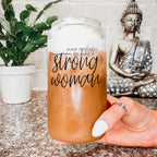 Strong Woman 17oz Glass Tumbler With Bamboo Lid And Stainless Straws - Gift BandsCo Straps
