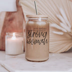 Strong Woman 17oz Glass Tumbler With Bamboo Lid And Stainless Straws - Gift BandsCo Straps