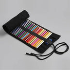 Students Roll Design Black Color Pencil Retro Canvas Wrap Up Pencil Case High Quality Stationary Pouch Stevvex